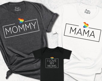 Two Moms Pride Shirt, Rainbow Heart, LGBTQ Family Tee