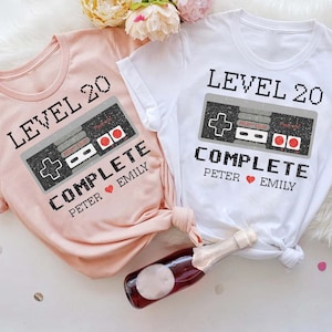 Custom Level Complete Anniversary T-Shirt, Personalized Couples Matching Anniversary Gift Shirt, Couples Anniversary Vacation Shirt
