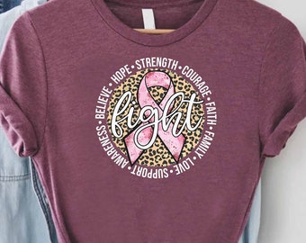 Fight Breast Cancer Tshirt, Leopard Print Breast Cancer Awareness Shirt,Motivational Breast Cancer Gift,Pink Ribbon Shirt For Breast Warrior