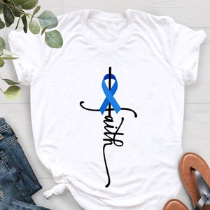 Colon Cancer T-shirt, Cancer Warrior Shirt, Faith Shirt, Colon Cancer Awareness Tee, Motivation Shirt, Blue Ribbon Shirt,Cancer Fighter Gift