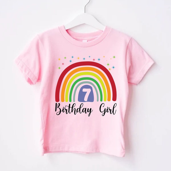 Birthday Girl Shirt, Custom Year Old Birthday Girl Shirt, Personalized Birthday Gift, Rainbow Birthday Girl Gift, Kids Birthday Party Shirts