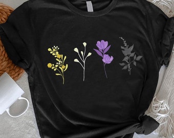 Nonbinary Flowers Tshirt, Floral Nonbinary Pride Shirt, Queer Pride Tee, Nonbinary Flag Shirt, LGBTQ Pride Shirt, Gender Neutral Gift Shirt