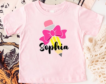 Custom Kid Name School Shirt, Personalized Student Shirt, Cute Pencil Shirt,First Day Of School Shirt,Back To School,School Coquette Bow Tee