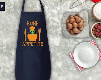 Halloween Cooking Apron, Bone Appetite Apron With Pockets, Spooky Season Apron, Halloween Party Gift, Halloween Trick Or Treat Kitchen Apron