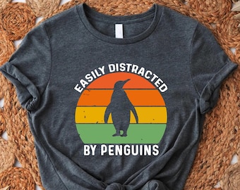 Easily Distracted by Penguins Shirt, Retro Penguin Tshirt, Penguin Lover Gift,Vintage Penguin Apparel,Penguin Awareness Day Tee,Penguin Gift