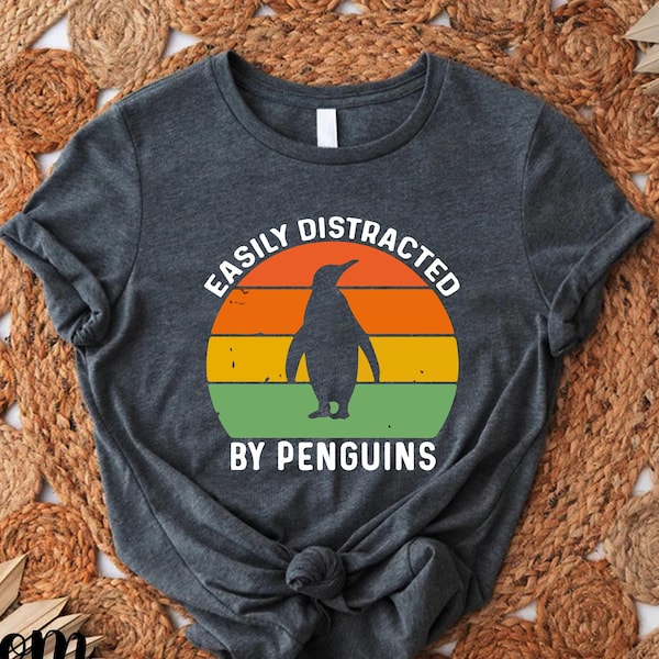 Easily Distracted by Penguins Shirt, Retro Penguin Tshirt, Penguin Lover Gift,Vintage Penguin Apparel,Penguin Awareness Day Tee,Penguin Gift