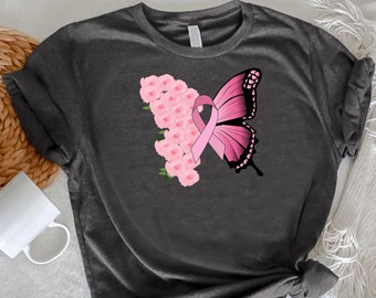 Butterfly Breast Cancer T-shirt, Pink Ribbon Shirt,Cancer Awareness Gift,Breast Cancer Warrior Tee,Cancer Supporter Shirt,Cancer Fighter Tee