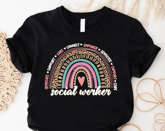 Leopard Rainbow Social Worker T-Shirt, Appreciation Gift