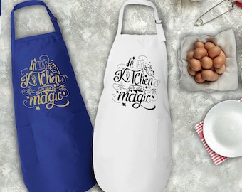 In This Kitchen We Use Magic Apron, Halloween Witchy Apron, Halloween Gift For Mom, Halloween Chef Apron, Halloween Kitchen Apron Gift
