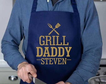 Grill Daddy Apron, Personalized Barbeque Cooking Apron, Custom Fathers Day Gift, Dads Grilling Apron, Dad Birthday Gift, BBQ Apron for Dad
