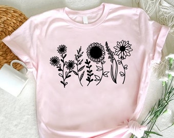 Wildflowers T-Shirt, Vintage Sunflower Shirt,Floral Mom Shirt,Flower Lover Gift Shirt,Botanical Shirt, Nature Lover Gift Shirt, Gardener Tee
