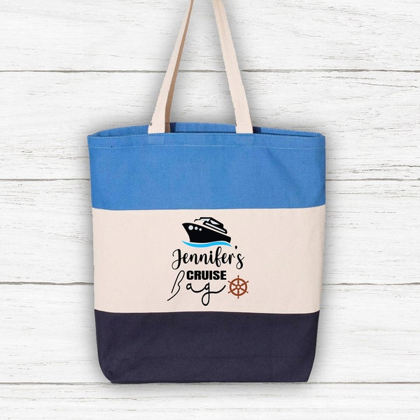 Custom Cruise Bag, Personalized Tri Color Tote Bag, Cruise Vacation Tote, Family Cruise Trip Bag, Custom Cruise Squad Tote Bag,Trip Bag Gift