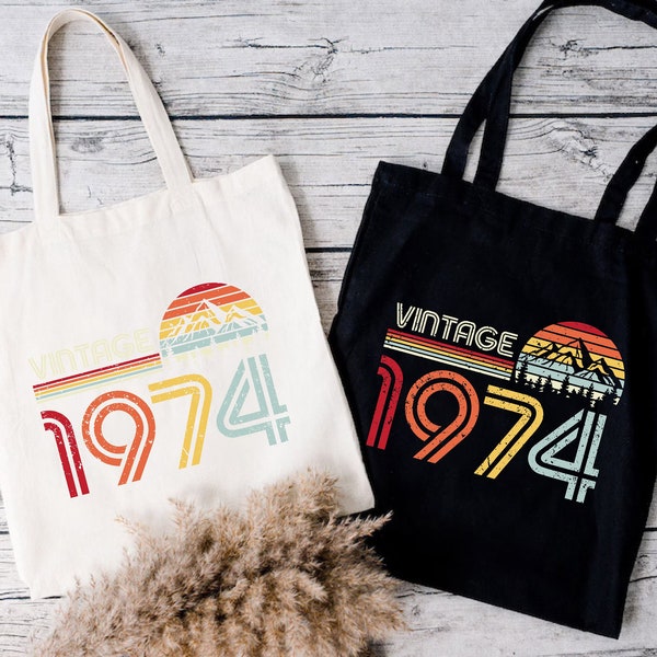 50th Birthday Tote Bag, 50th Birthday Gift, Vintage 1974, Funny 50th Birthday Party Bag, Gift For 50 Years Old, Custom Birthday Tote Bag