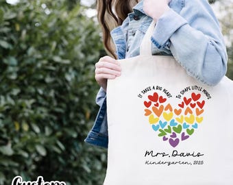 Custom Kindergarten Teacher Tote Bag, Personalized Teacher Tote Bag, It&#39;s a Good Day to Teach, Rainbow Teacher Bag,Teacher Appreciation Gift