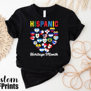 a black t - shirt with the words hispanic heritage month on it