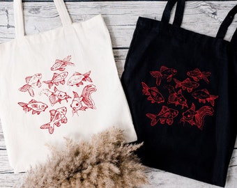 Fish Tote Bag, Red Fish Tote Bag, Koi Fish Tote Bag, Japanese Fish Tote Bag, Tokyo Tote Bag, Artsy Tote Bag,Reusable Bag,Gift For Fish Lover