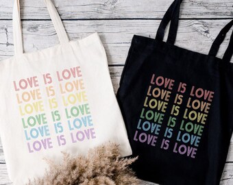 Love Is Love Tote Bag, LGBTQ Rainbow Bag, Gay Pride Eco Friendly Bag, LGBTQ Support Gift Tote Bag, Pride Gift For Ally, Lesbian Couples Gift