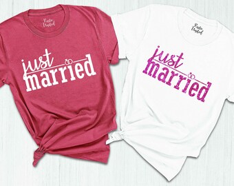 Just Married Shirt, Wedding Shirt, Cute Honeymoon Shirt, Newlywed Shirt, Wife And Hubs Shirt, Anniversary Shirt,Bridal Gift,Gift For Couples