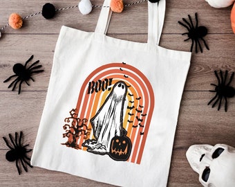 Rainbow Boo Tote Bag, Kids Halloween Candy Bag, Spooky Ghost Shoulder Bag, Halloween Gift For Women, Spooky Vibes Shoulder Bag,Fall Tote Bag