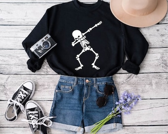 Halloween Skeleton Sweatshirt, Dancing Skeleton Sweater, Halloween Season Outfit, Spooky Vibes Gift Sweatshirt, Kids Halloween Gift