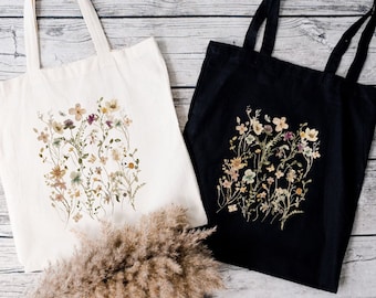 Wild Flower Tote Bag, Vintage Botanical Floral Tote Bag,Simple Flower Tote Bag,Retro Flower Tote Bag, Nature Lover Tote Bag,Fall Season Tote
