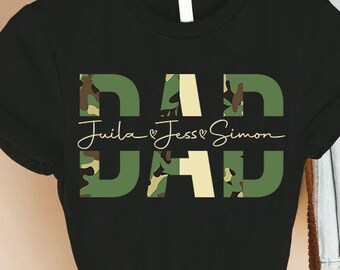 Camo Print Dad T-Shirt, Custom Names, Military Daddy Shirt