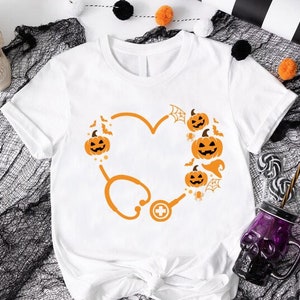Halloween Stethoscope Shirt, Halloween Nurse Shirt, Doctors Halloween Shirt, Halloween Pumpkin Medical Shirt,Stethoscope Heart For Halloween
