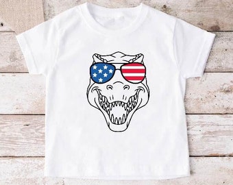 July 4th Dinosaur Shirt, Independence Day Kids Shirt, Memorial Day Gift,Patriotic Dinosaur Shirt, T-rex American Flag Glasses Shirt,USA Tee