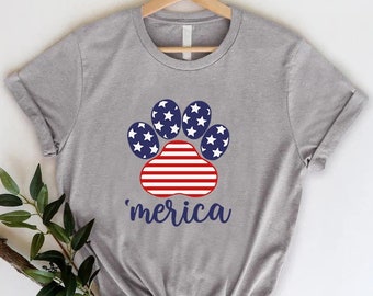 American Flag Paw Print Shirt, Merica Shirt, USA Shirt, 4th Of July Shirt, Dog Lover Shirt, Patriotic Dog Mom Shirt, American Flag Dog Shirt