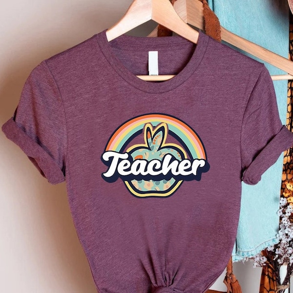 Retro Teacher Shirt, Retro Rainbow Teacher Shirt, Retro Apple Teacher Shirt, Cute Rainbow Kindergarten Shirt, Vintage Teacher Shirt Gift
