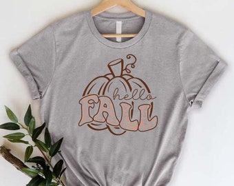 Hello Fall Tshirt, Pumpkin Season Outfit, Fall Vibes Shirt, Cozy Autumn Shirt, Fall Fashion Gift Shirt, Thanksgiving Pumpkin Shirt,Fall Gift