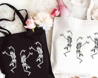 Dancing Skeletons Halloween Tote Bag, Spooky Gift