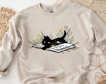 Book Lover Cat Sweatshirt, Librarian Cat Sweatshirt, Reading Cat Sweatshirt, Gift For Book Lover, Book Nerd Sweatshirt, Bookish Sweatshirt