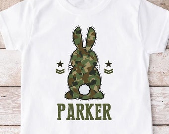 Custom Boys Easter Shirt, Camouflage Easter Egg Hunt Shirt, Bunny Rabbit Stacked Camo Tee, Personalized Easter Gifts,Happy Easter Kids Shirt