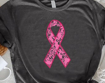 Vintage Pink Ribbon T-shirt, Breast Cancer Shirt, Floral Pink Ribbon Tee,Breast Cancer Warrior Shirt,Cancer Support Gifts,Cancer Fighter Tee