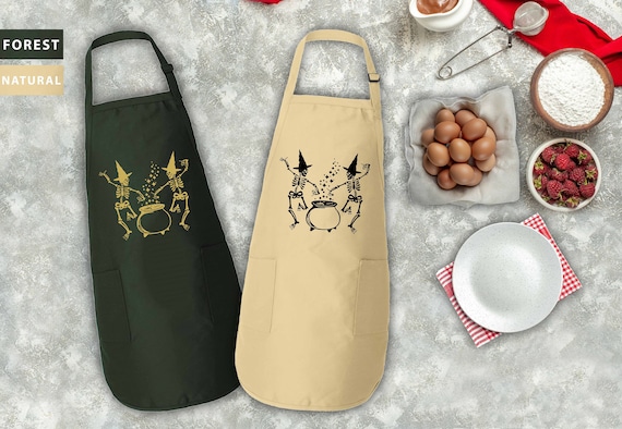 Spooky Season Apron, Dancing Skeletons Apron,Halloween Kitchen Gift,Witchy Skeletons Apron,Halloween Gift For Cookers,Halloween Baking Apron