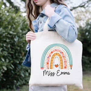Personalized Teacher Tote Bag, Boho Rainbow Teacher Gift - Etsy