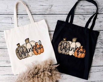 Thankful Tote Bag, Thanksgiving Pumpkin Tote Bag, Pumpkins Shoulder Tote Bag, Fall Tote Bag, Pumpkin Aesthetic Tote Bag, Autumn Tote Bag