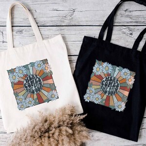 Vintage Tote Bag, Retro Sun Beach Bag, Summer Tote Bag, Sun Lover Gift,Floral Retro Tote Bag, Here Comes The Sun Bag, Shopping Bag for Women