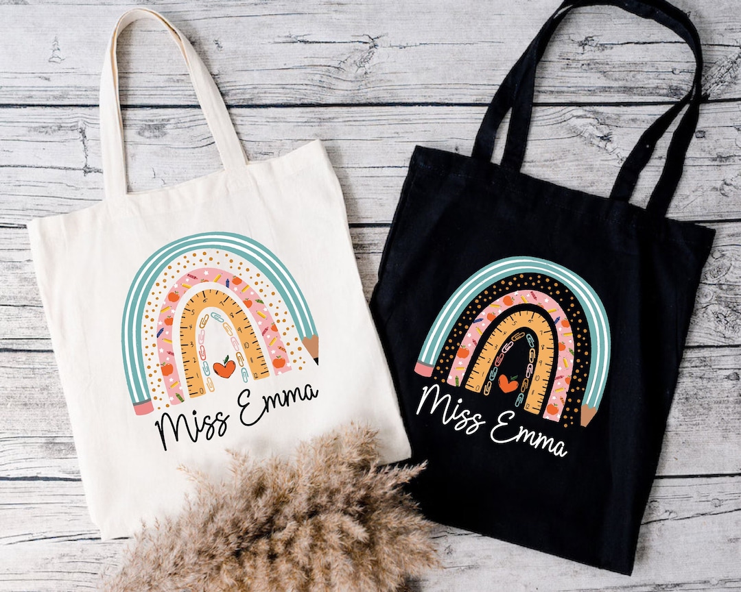 Personalized Teacher Tote Bag, Boho Rainbow Teacher Gift - Etsy