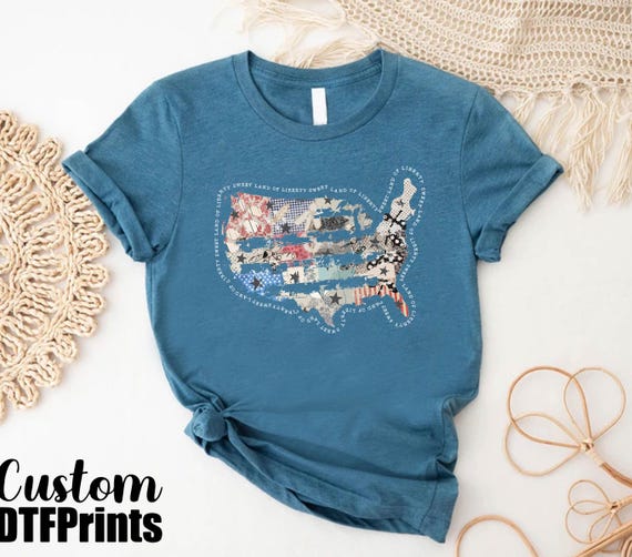 Boho American Map T-shirt, USA Independence Day Tee, Women Fourth of July Shirt, Stars and Stripes Shirt,Patriotic Family Gifts, USA Apparel