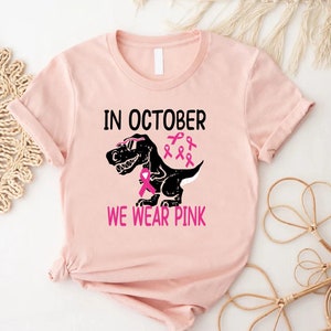 Kids Breast Cancer Awareness T-Shirt, In October We Wear Pink Dinosaur Shirt, Breast Cancer Kids Gift Shirt, Breast Cancer Support Shirt image 5