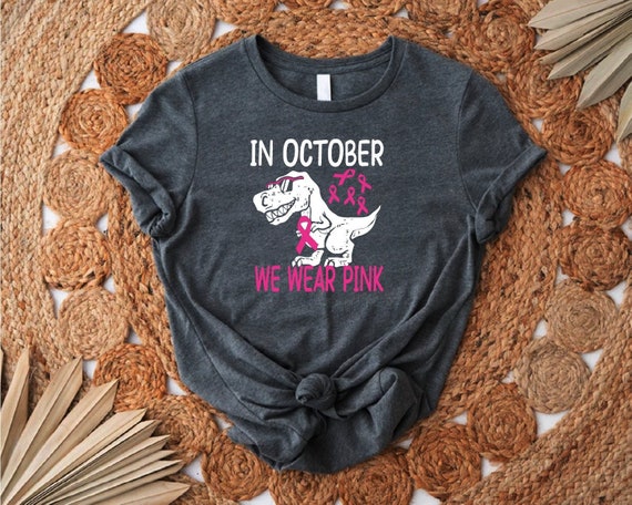 Kids Breast Cancer Awareness T-Shirt, In October We Wear Pink Dinosaur  Shirt, Breast Cancer Kids Gift Shirt, Breast Cancer Support Shirt