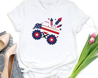 Patriotic Monster Truck Shirt, Kids Independence Day T-Shirt, USA Flag Monster Truck