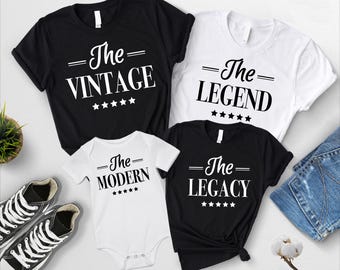 Three Generations Family T-shirt, Generation Shirt for Photo,Matching Father and Son Tees,Vintage Legend Legacy Modern,Dad Son Grandpa Shirt