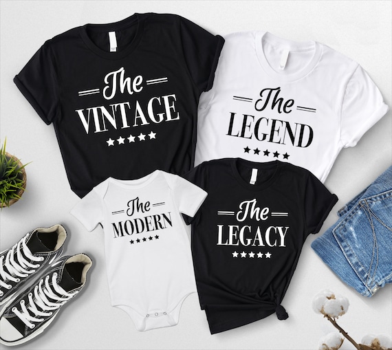 Three Generations Family T-shirt, Generation Shirt for Photo,Matching Father and Son Tees,Vintage Legend Legacy Modern,Dad Son Grandpa Shirt