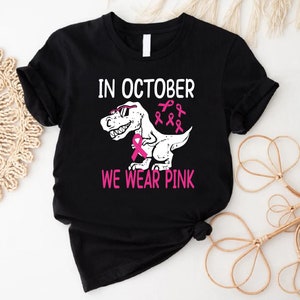Kids Breast Cancer Awareness T-Shirt, In October We Wear Pink Dinosaur Shirt, Breast Cancer Kids Gift Shirt, Breast Cancer Support Shirt image 4