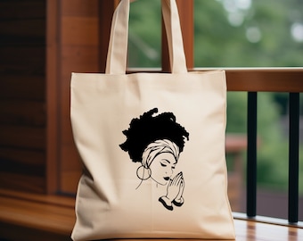 Afro Woman Tote Bag, Praying Woman Bag, Black Lives Matter Tote, Juneteenth Gift Tote Bag, Christmas Gift For Black Woman, Black Queen Bag