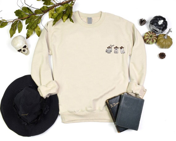 Embroidered Cowboy Ghosts Sweatshirt, Embroidery Halloween Sweater, Embroidered Western Spooky Ghost Sweater, Spooky Season Gift Sweatshirt
