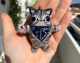 Custom Pet Memorial Charm – Whimsical Cat Portrait Keychain Bag Accessory